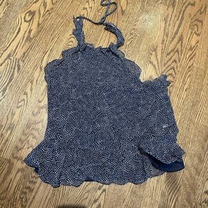 Diane Von Furstenberg Navy Polka Dot Halter Top, size L